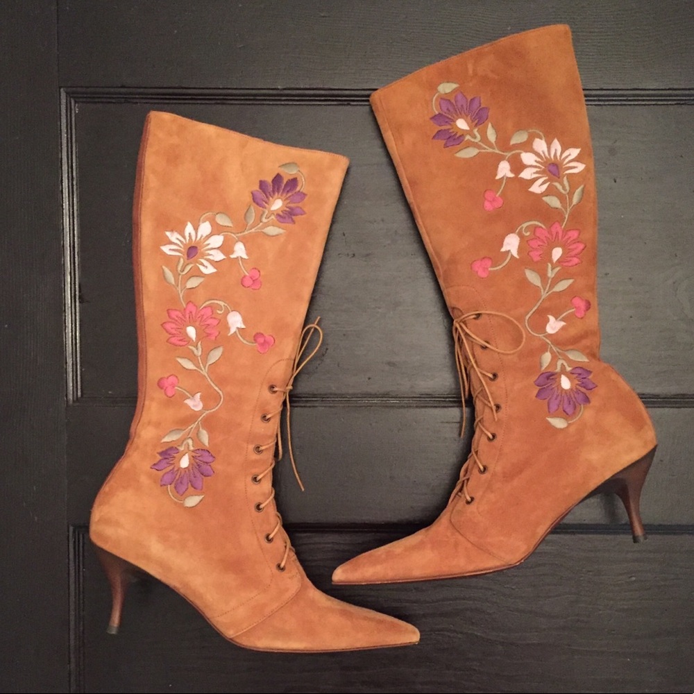 Donald J. Pliner Suede Floral Embroidered Boots